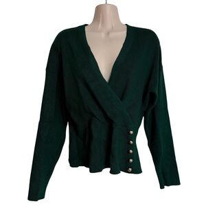 Calligraphie Sweater Size Large Hunter Green Gold Buttons Deep V Anthropologie